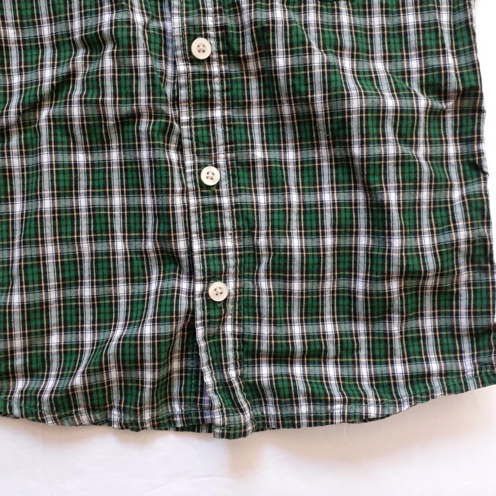 Oshkosh Boys Shirt Button Down Green Navy Plaid Long Sleeve Size 6 Holiday